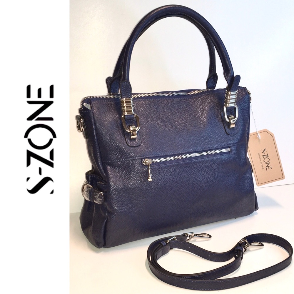 NWT! S-ZONE blue leather satchel
